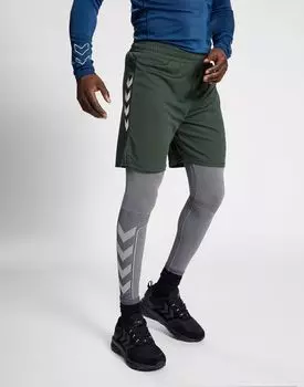 Темно-зеленые спортивные шорты средней длины из сетки Hummel