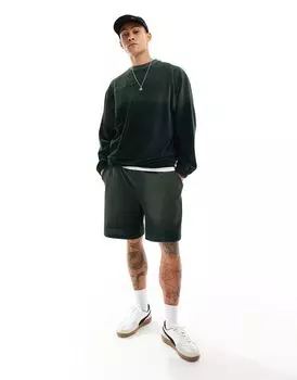 Темно-зеленые велюровые шорты в рубчик оверсайз ASOS DESIGN