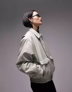 Темно-зеленый бомбер из искусственной кожи Topshop