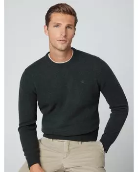 Темно-зеленый мужской свитер с круглым вырезом Hackett, темно-зеленый