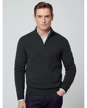 Темно-зеленый мужской свитер с застежкой-молнией до половины Hackett, темно-зеленый