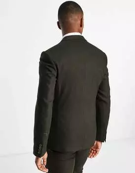 Темно-зеленый пиджак скинни из смесовой шерсти ASOS Wedding