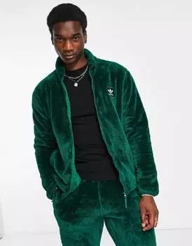 Темно-зеленый пушистый спортивный топ на молнии adidas Originals Essentials+
