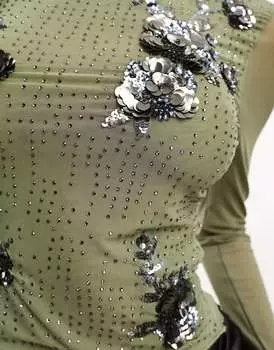 Темно-зеленый топ с длинными рукавами и 3D-украшениями ASOS
