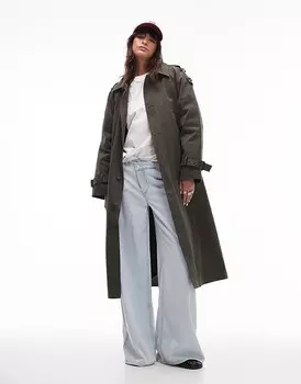 Темно-зеленый тренч 2 в 1 на подкладке Topshop