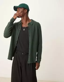 Темно-зеленый вязаный кардиган средней плотности на пуговицах ASOS DESIGN