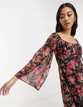 Темное платье мини с корсетом и оборками Miss Selfridge