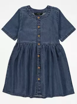 Темное выстиранное джинсовое платье на пуговицах George.