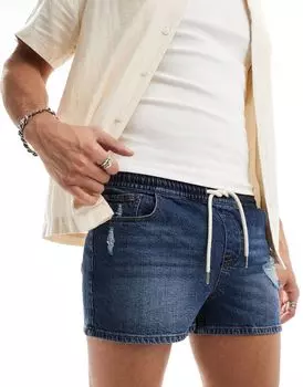 Темные джинсовые узкие рваные шорты ASOS DESIGN
