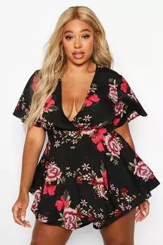 темный комбинезон-юбка с цветочным цветом Boohoo, черный