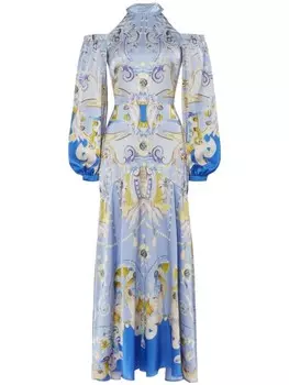 Temperley London платье с открытыми плечами и принтом Carline, синий