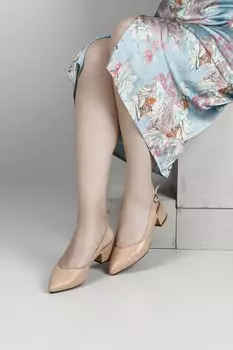 TEN Женские летние туфли из натуральной кожи с острым носком и коротким толстым каблуком с открытой спиной 24173 GNDER(R)