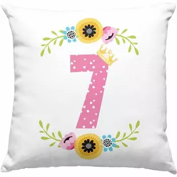 Тенденция - декоративная подушка для девочки на 7-й день рождения с наполнителем 40x40, подарок на вечеринку в честь седьмого дня рождения, графическая корона, 7 лет (зеленая) Trendation