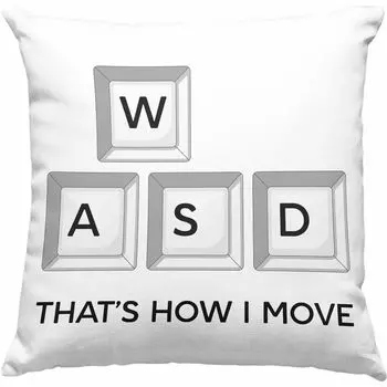 Тенденция — декоративная подушка для геймеров с наполнителем 40 x 40 WASD, подарок для мальчиков-геймеров, забавная декоративная подушка «Вот как я двигаю игровой компьютер» (серая) Trendation