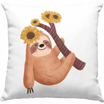 Тенденция — декоративная подушка «Милый ленивец» с наполнителем 40x40 Подарочный шарик Идея подарка для девочек и мальчиков с крутым рисунком (синий) Trendation