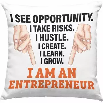 Тенденция - Декоративная подушка «Предприниматель» с наполнителем 40x40 Подарок «Предпринимательство» с надписью «Мотивационная идея» Самозанятость (серый) Trendation