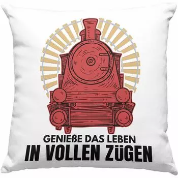 Тенденция - Наслаждайтесь жизнью в полной мере Машинист поезда Декоративная подушка с наполнителем 40 x 40 см Подарок железнодорожнику, говорящему локомотив Идея подарка Железная дорога (розовый) Trendation