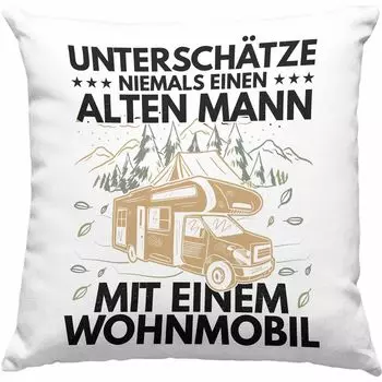 Тенденция - Никогда не недооценивайте старика в автодоме Декоративная подушка с наполнителем 40 x 40 см Подарок для водителя автодома Идея подарка для водителя кемпера Забавный (розовый) Trendation
