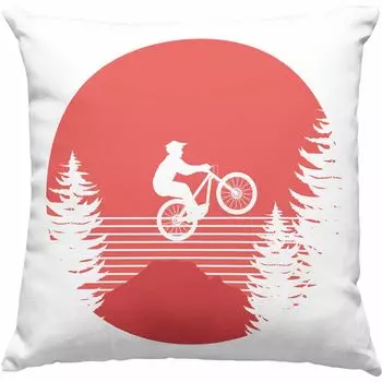 Тенденция - Подарочная декоративная подушка для горного велосипеда с наполнителем 40x40 Идея подарка для горного байкера Детская декоративная подушка с наполнителем 40x40 Мужские аксессуары Графический MTB Heartbeat (серый) Trendation