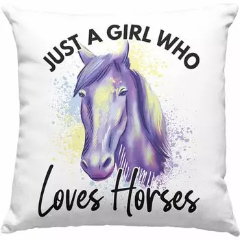 Тенденция - Подарочная декоративная подушка с забавными высказываниями всадника с наполнителем 40x40 Лошади-всадники для девочек Идея подарка Лошади Просто девушка, которая любит лошадей (розовый) Trendation