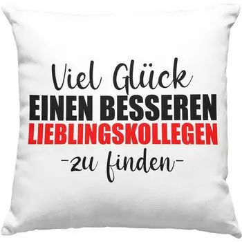 Тенденция - Смена работы Декоративная подушка с наполнителем 40 х 40 см Подарок коллеге Забавные прощальные высказывания о подарке - Удачи, лучше, любимый коллега (синий) Trendation
