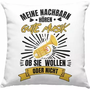 Тенденция - Туба Подарочная труба Декоративная подушка с наполнителем 40x40 Идея подарка Подарки для оркестра трубача (розовый) Trendation