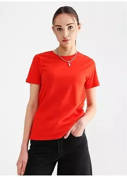 Тенгиз Базовая однотонная красная женская футболка с круглым вырезом Fabrika