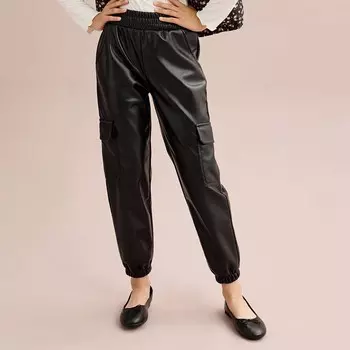 Тени для век для девочек 7–16 лет. Джоггеры-карго с карманами из искусственной кожи. Eyeshadow, черный