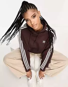 Тенне-коричневое худи оверсайз с тремя полосками adidas Originals