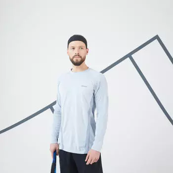 Тенниска мужская с длинным рукавом - Thermic светло-серый ARTENGO, светло-серый/синий кит