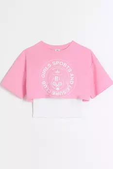Теннисная рубашка 2-в-1 для девочек River Island, розовый