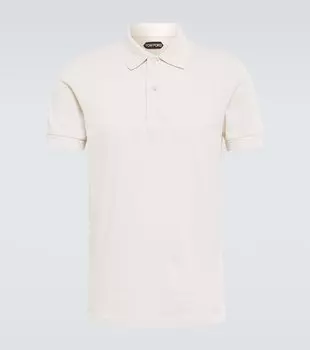 Теннисная рубашка поло из хлопкового пике Tom Ford, нейтральный