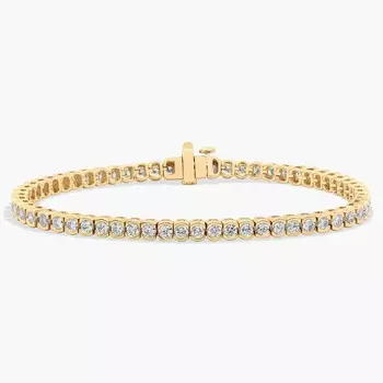 Теннисный браслет с 7-дюймовым безелем и выращенными в лаборатории бриллиантами из 14-каратного желтого золота (4 карата, двойной - FG / VS2-SI1) Blue Nile