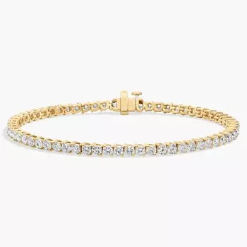 Теннисный браслет с двумя зубцами из выращенного в лаборатории бриллианта 7 дюймов из 14-каратного желтого золота (5 карат, два цвета - FG / VS2-SI1) Blue Nile