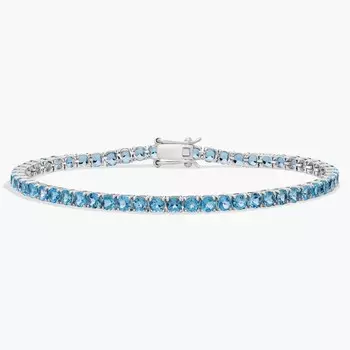Теннисный браслет с голубым топазом, камень рождения, из 14-каратного белого золота Blue Nile