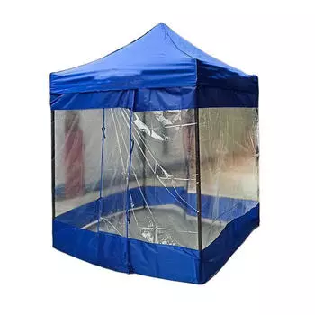 Тент и навес AXZ на четырех ножках, складная палатка 1,2x1,2 синего цвета + прозрачная ткань с 4 сторон, красные примечания