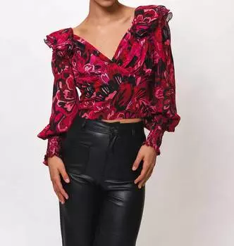 Teny Топ In Cabernet Textured Retro Floral Hutch