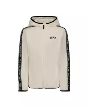 Теплая флисовая куртка с капюшоном и логотипом для девочек, детская DKNY