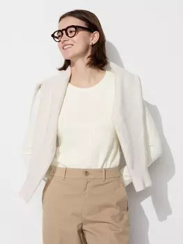 Теплая футболка с круглым вырезом Uniqlo, белый