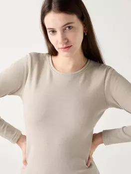 Теплая футболка с круглым вырезом Uniqlo, бежевый