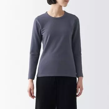Теплая хлопковая футболка с круглым вырезом и длинными рукавами MUJI, фиолетовый