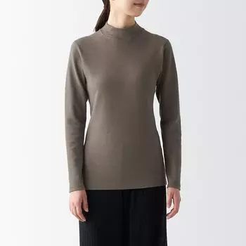 Теплая хлопковая футболка с высоким воротником и длинными рукавами MUJI, коричневый