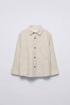 Теплая клетчатая рубашка ZARA, экрю
