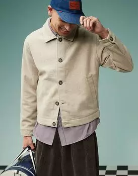 Теплая шерстяная рубашка с двумя карманами бежевого цвета Abercrombie & Fitch