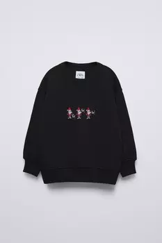Теплая вышитая толстовка с дедом морожеским ZARA, черный