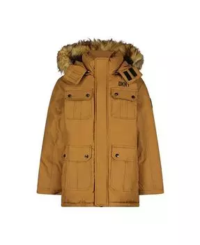 Теплая зимняя парка с логотипом для маленьких мальчиков, тяжелое пальто DKNY, коричневый