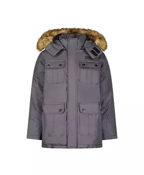 Теплая зимняя парка с логотипом для маленьких мальчиков, тяжелое пальто DKNY, серый
