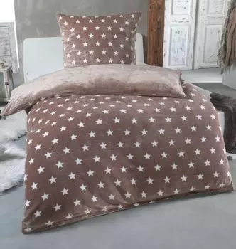Теплое зимнее двустороннее постельное белье с плюшевыми звездами Nicky Teddy 'Cashmere Touch', много цветов и размеров, цвет: серо-коричневый, размер: 135 х 200 см MALIKA