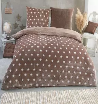 Теплое зимнее двустороннее постельное белье с плюшевыми звездами Nicky teddy 'Cashmere Touch', много цветов и размеров, цвет: серо-коричневый, размер: 200 х 200 см MALIKA