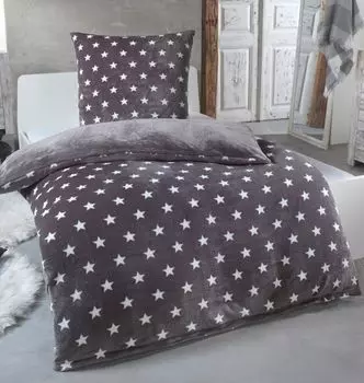Теплое зимнее двустороннее постельное белье с плюшевыми звездами Nicky teddy 'Cashmere Touch' из кораллового флиса, разные цвета и размеры, цвет: серый, размер: 155 x 220 см MALIKA